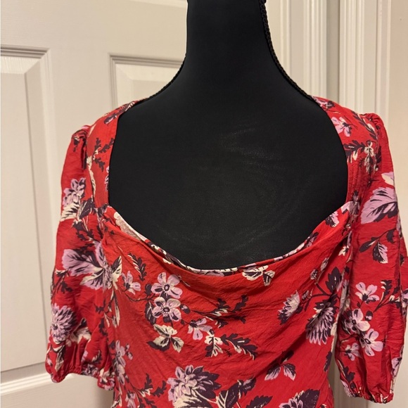 Maeve by Anthropologie Red Cowl Neck Sundress with Puff Sleeves - Picture 2 of 12